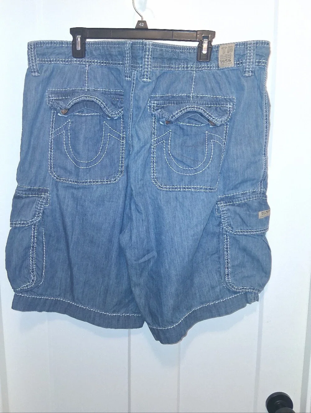 Mens True Religion Blue Denim Cargo Shorts Size 44